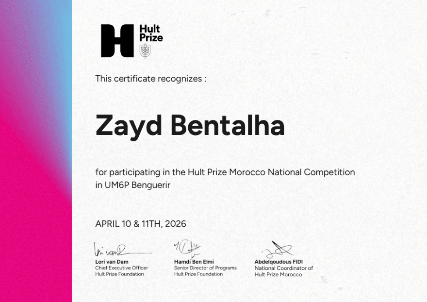 Hult Prize Morocco National Competition certificate