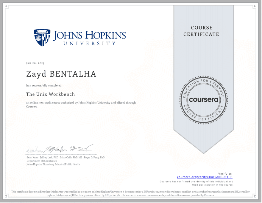 The Unix Workbench certificate